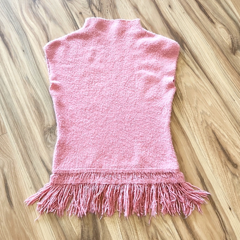 Pink Sleeveless High Neck Fringe Sweater size Small